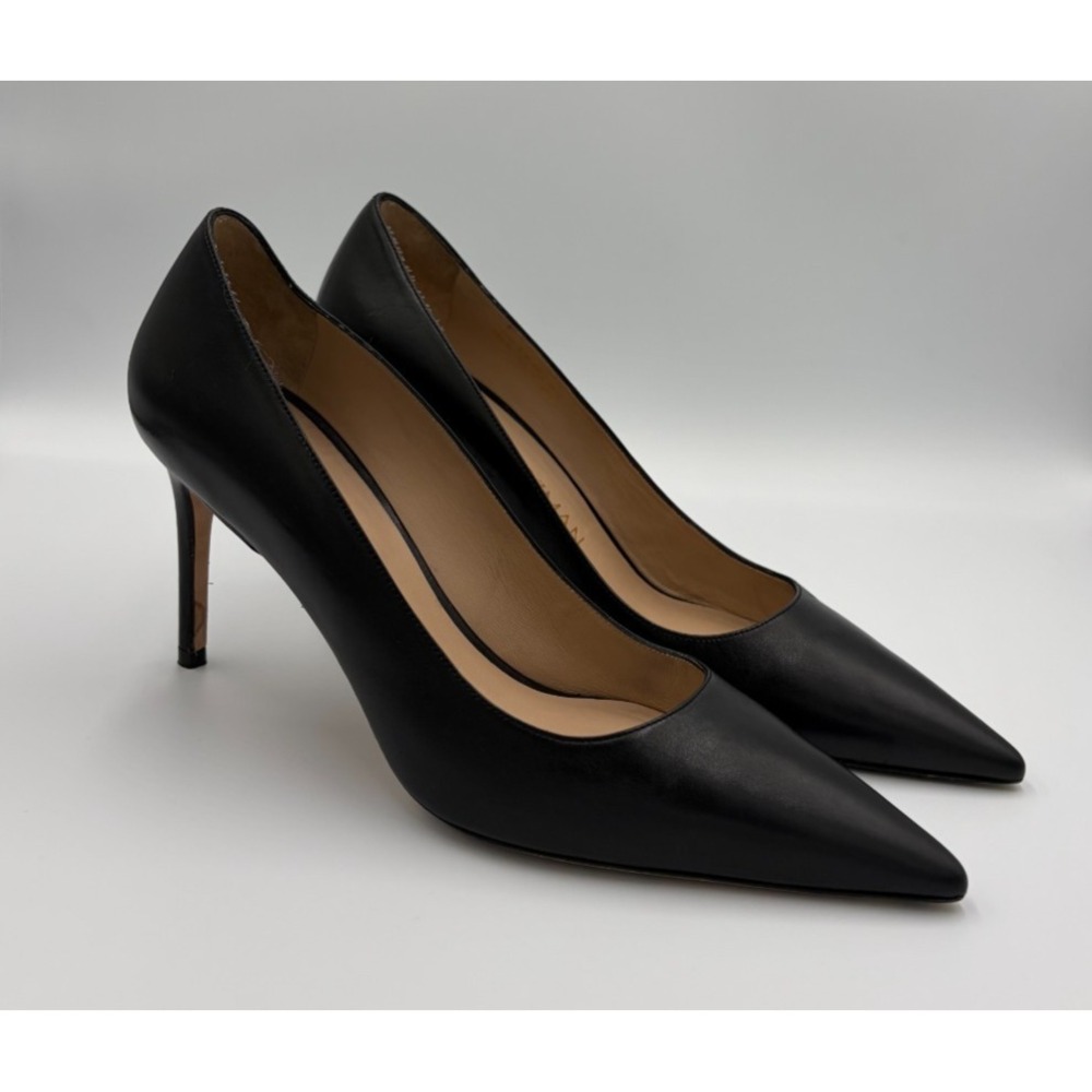 Stuart Weitzman Stuart 85 Womens 9.5 B Black Leather Pointed Toe Pumps SA274